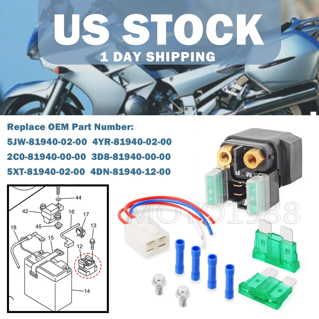 Starter Solenoid Relay Kit for Yamaha V-Star 1100 XVS1100 XVS1300 XV1900 (1999–2017)