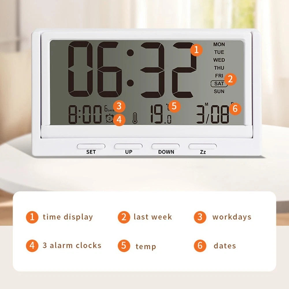 LCD Alarm Clock with Date & Temperature Display (25x16x5 cm)