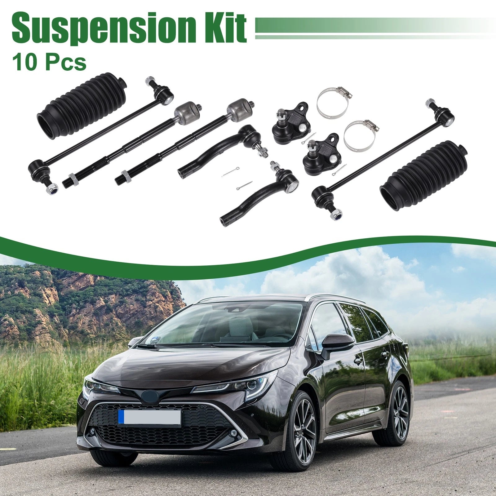 10pc Front Suspension Kit Tie Rod End Sway Bar Link for Toyota Corolla (2003–2008)