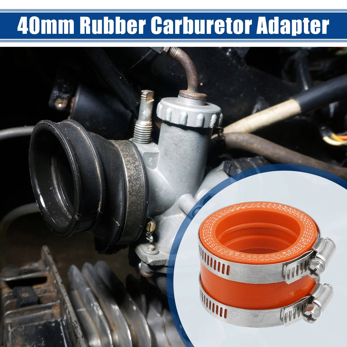 40mm ID Orange Carburetor Adapter Inlet Intake Pipe Boot with Clamps for