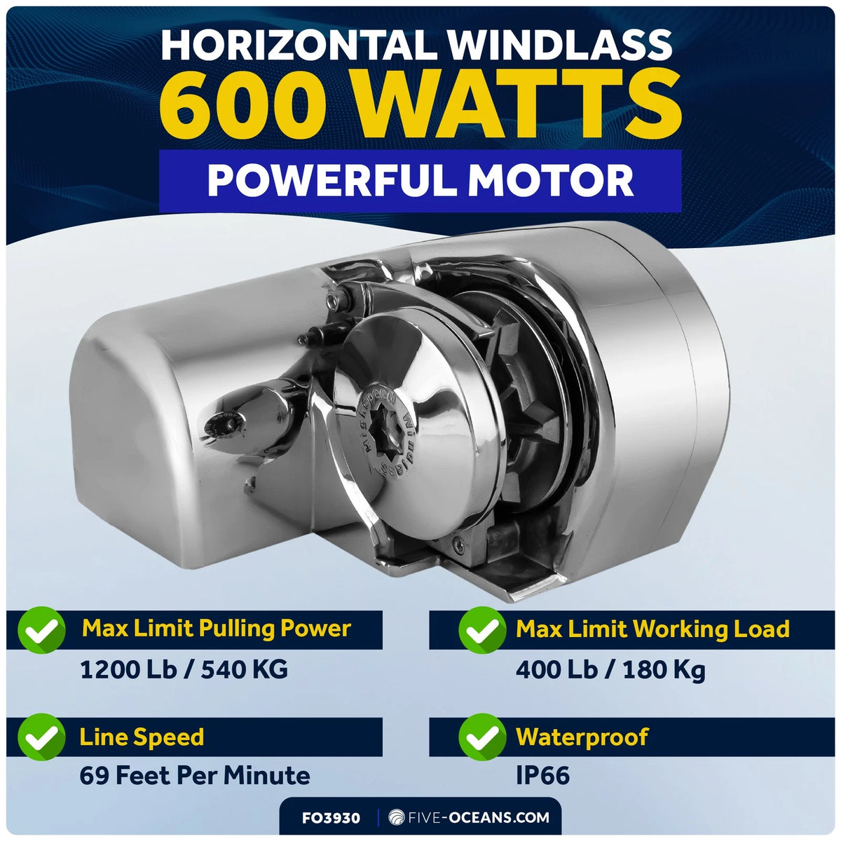 Boat Windlass Kit for Atlantic Horizontal 600 Watts 12V DC