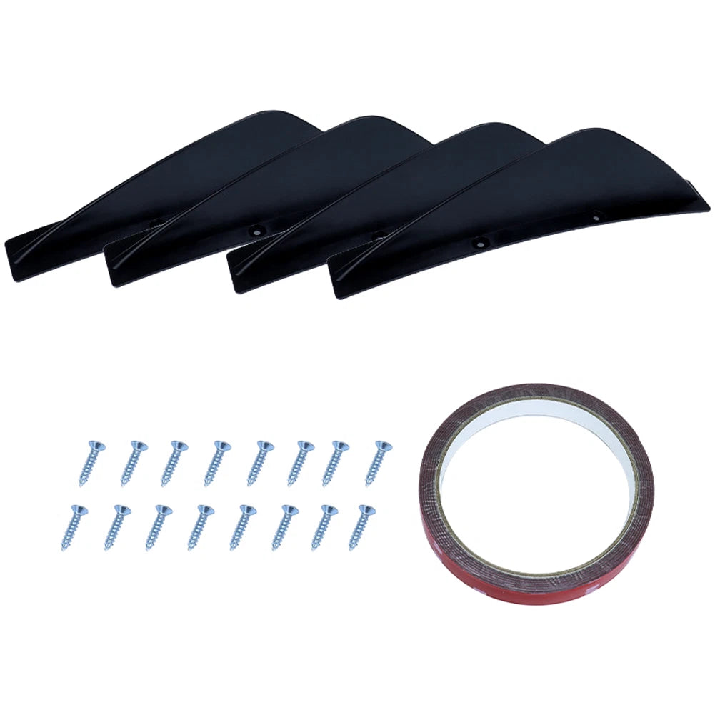 Set of 4 Black Rear Bumper Lip Spoiler Diffuser for