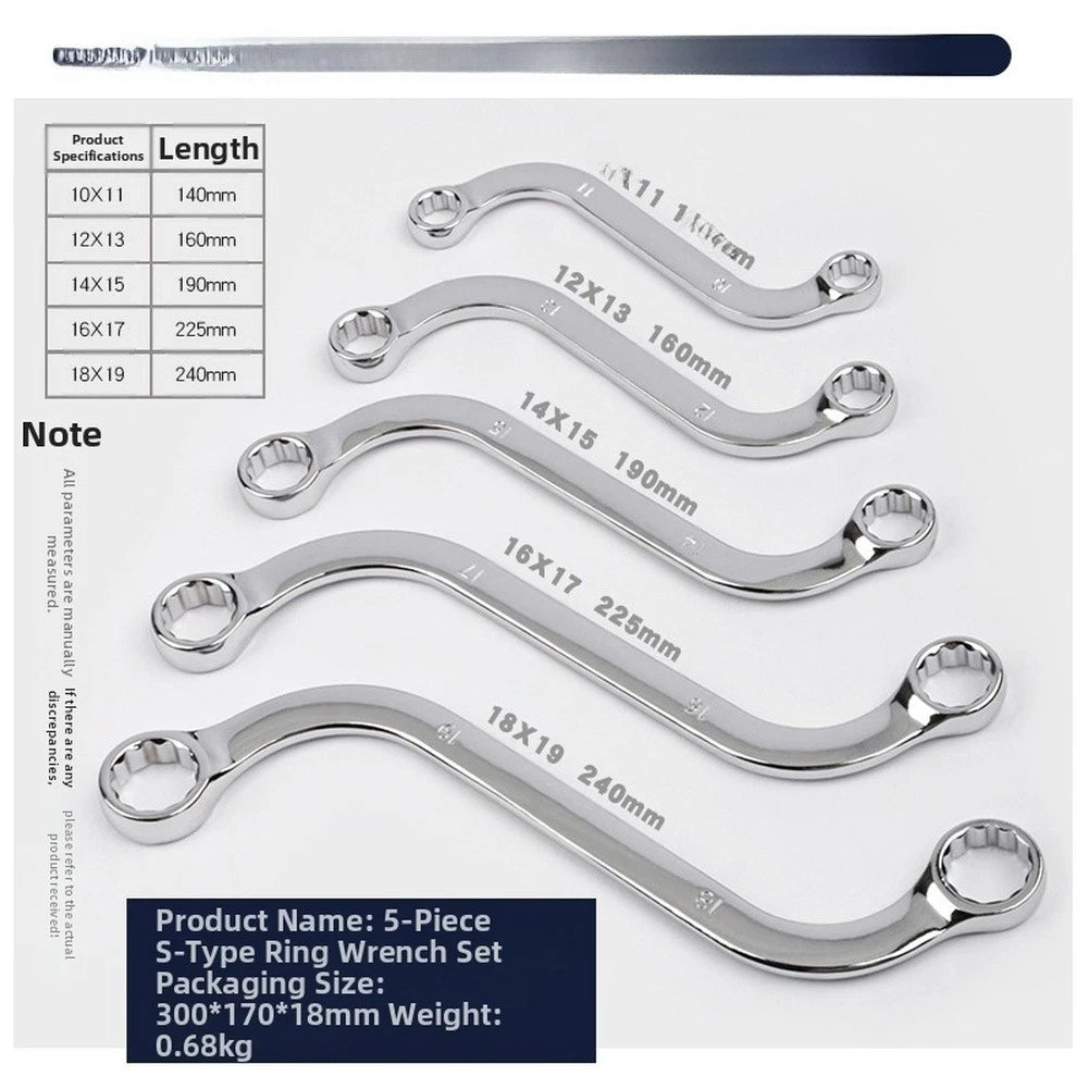 5-Piece S Type U Shape C Shape Double Head Tooth Wrench Set for Bolt Removal