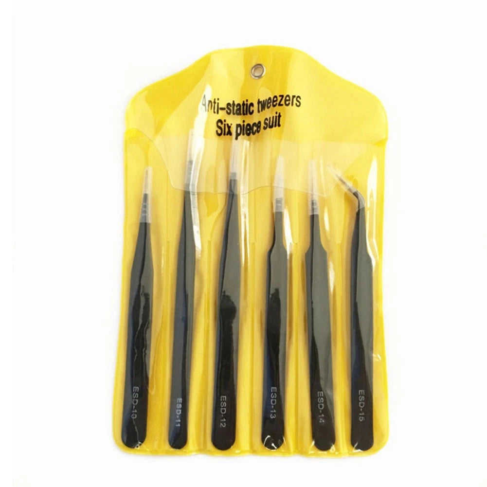 Set of 6 AntiStatic Tweezers for Electronics and Modeling Use