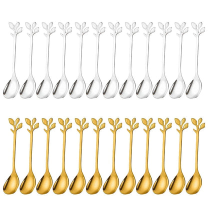 Set of 12 Metal Finish Tree Leaf Design Spoons