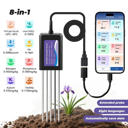 Soil Analyzer for Orchard and Garden Use (NPK, pH, Temp, Humidity)