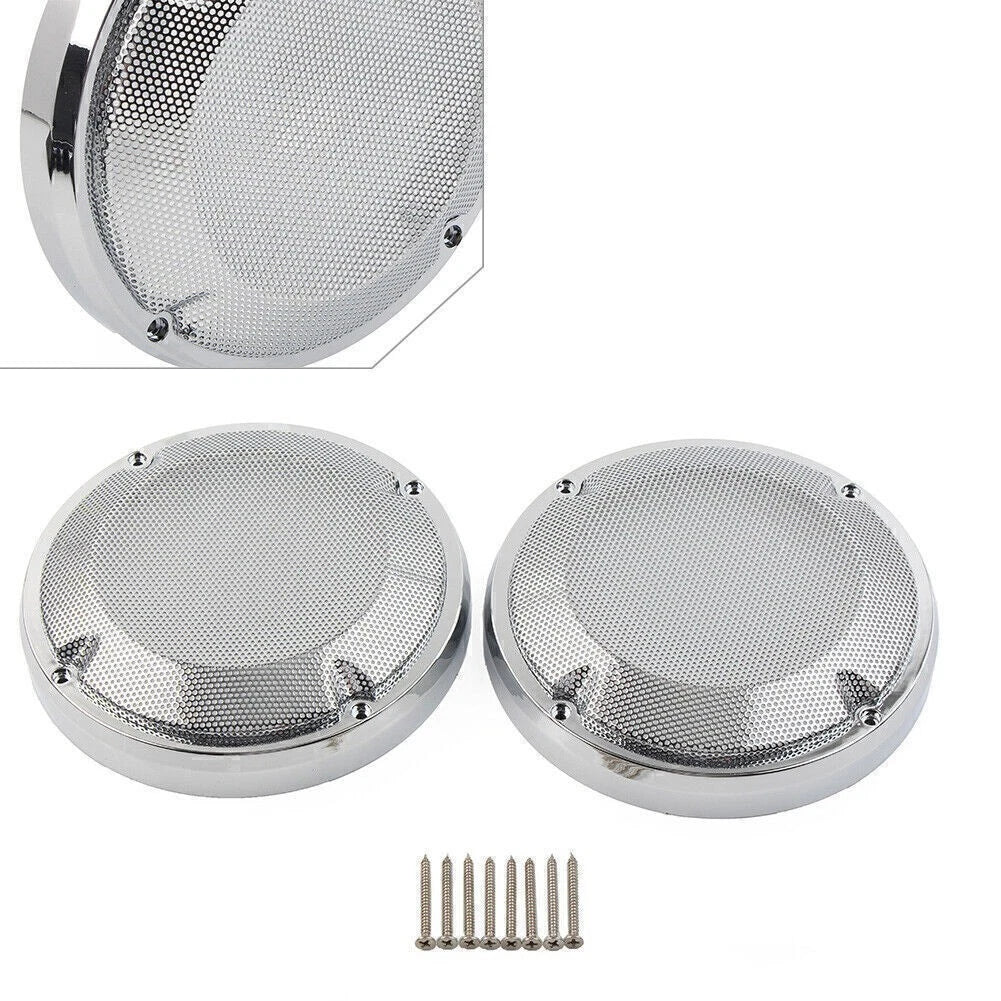 2X Chrome Saddlebag Lid Speaker Grill Covers for Harley Touring (1983–2020)