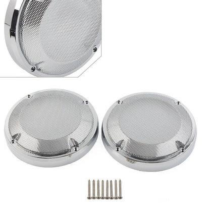 2X Chrome Saddlebag Lid Speaker Grill Covers for Harley Touring (1983–2020)