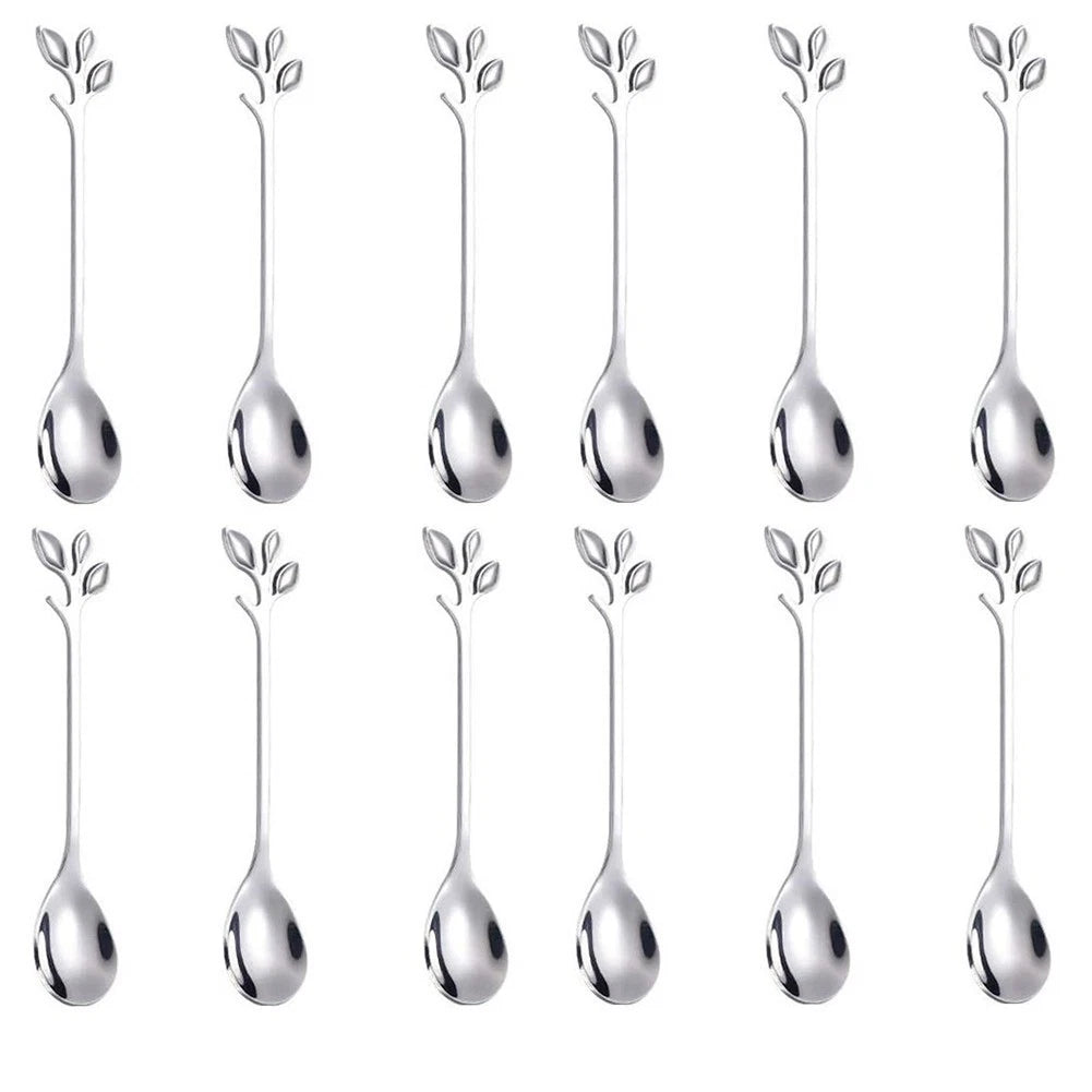 Set of 12 Metal Finish Tree Leaf Design Spoons