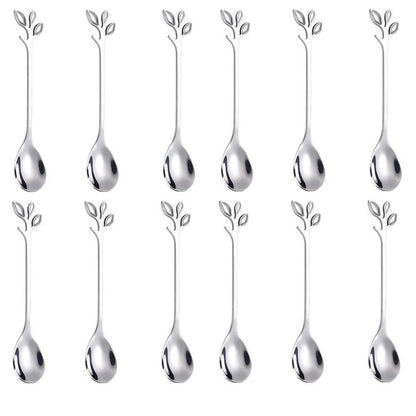Set of 12 Metal Finish Tree Leaf Design Spoons