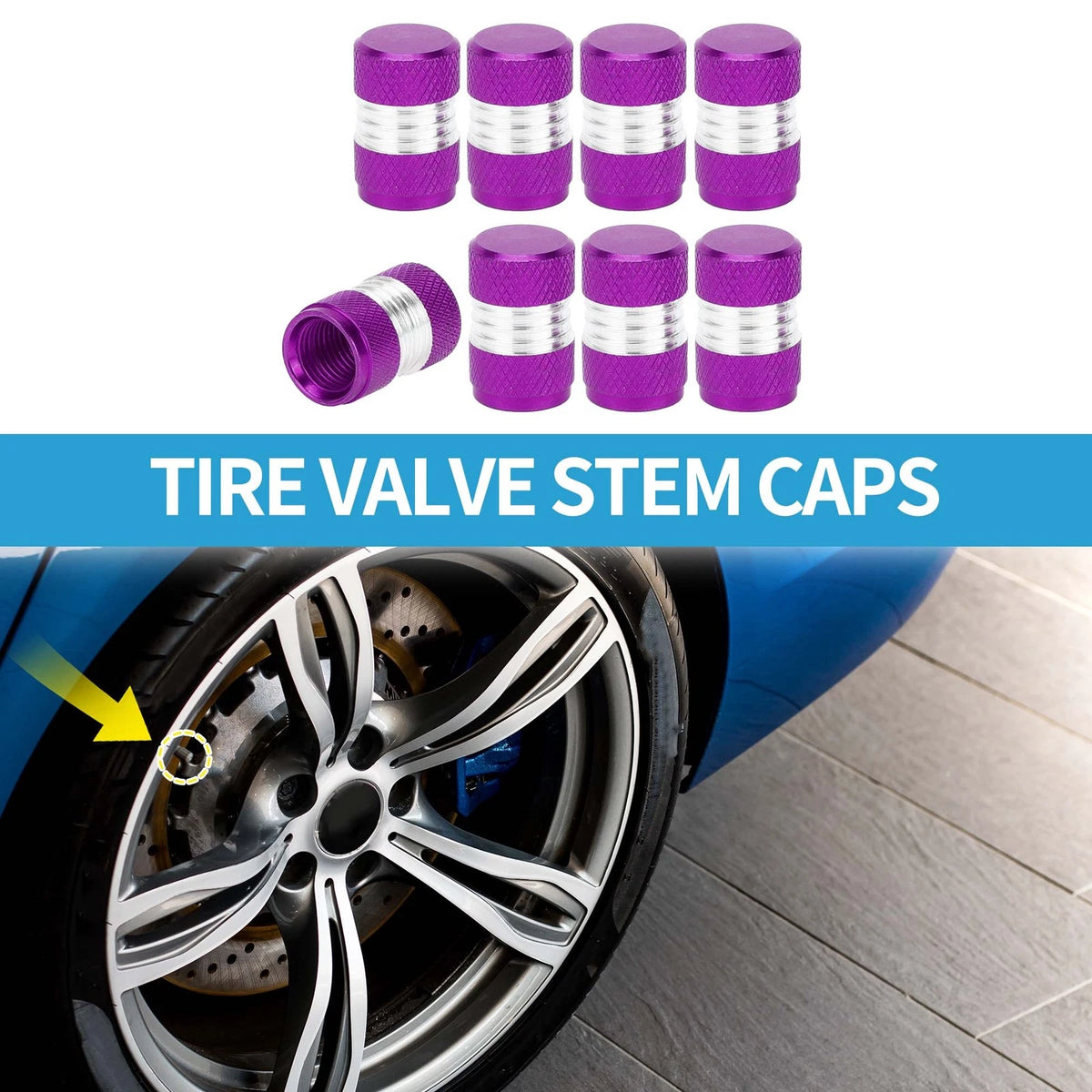 Valve Stem Caps 10x16mm Replacement Purple for Car SUV Truck RV Bike (8pc)