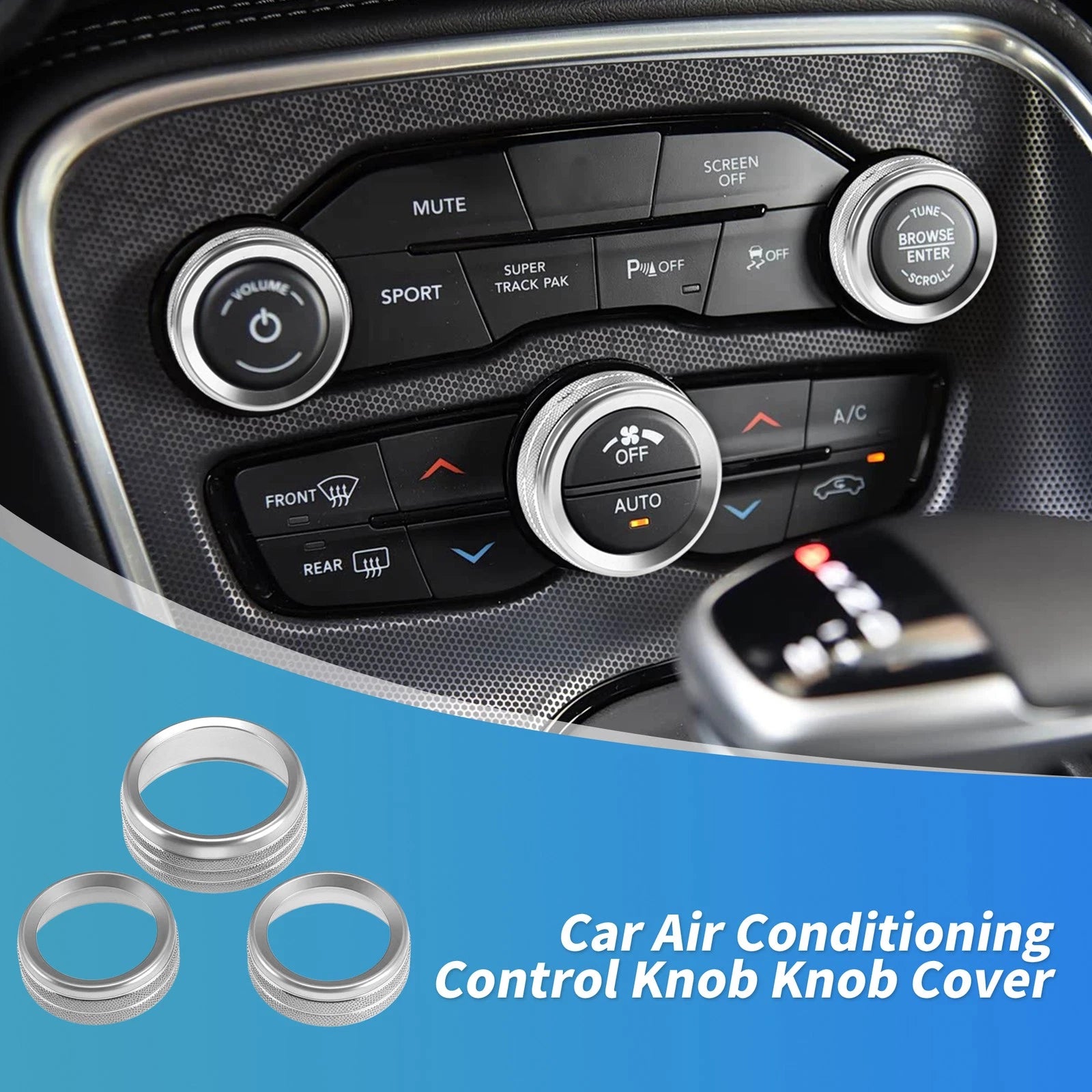 3 pcs Control Switch Knob Button Cover Trim Ring for Dodge Charger (2011–2023)