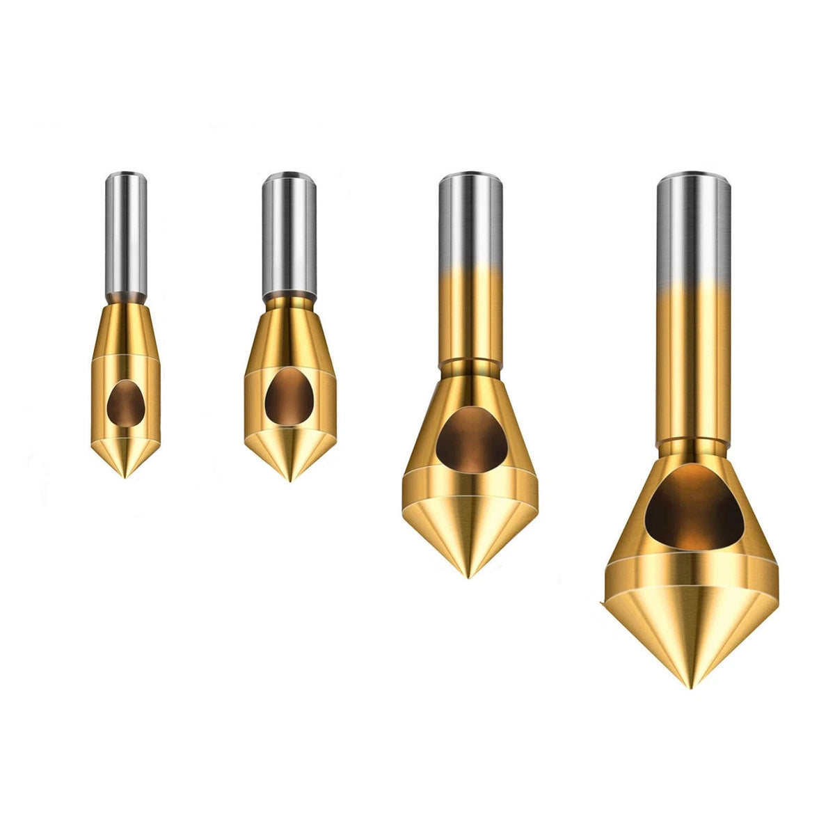 Set of 4 Titanium Coated Chamfer Drill Bits for Wood Plastic Metal