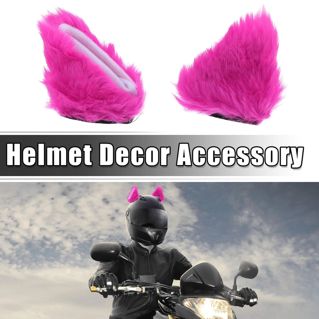 Helmet Decor Cat Ears Plush Pair for Bicycle Motorcycle (Rose Red White) (—)