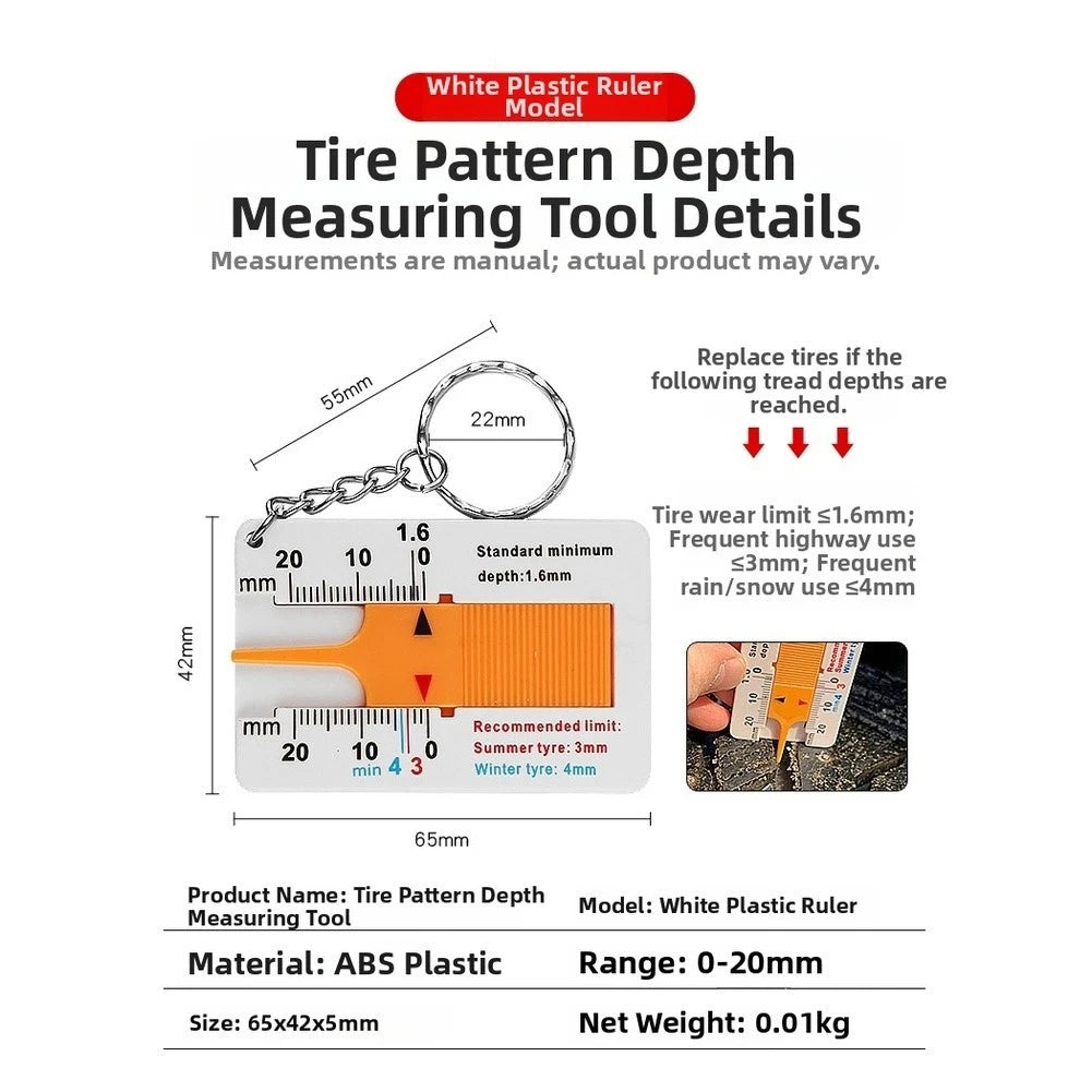 Tyre Tread Depth Gauge 0-20mm with Dual Color Scale, Portable