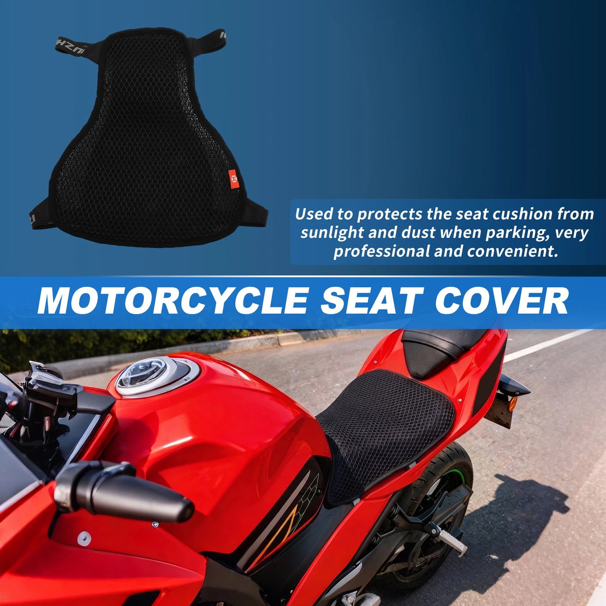 Universal Motorcycle Seat Cushion 38cm L x 31cm W Black (1 pcs)