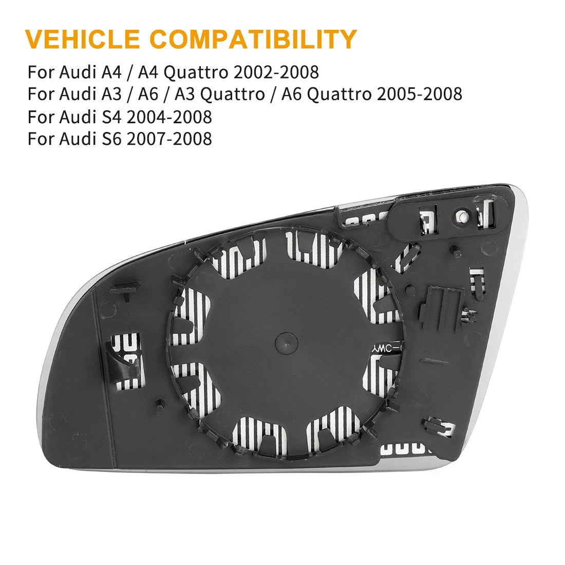 Right Rearview Mirror Glass Heated Replacement with Backing Plate for Audi A3 (2010–2016)