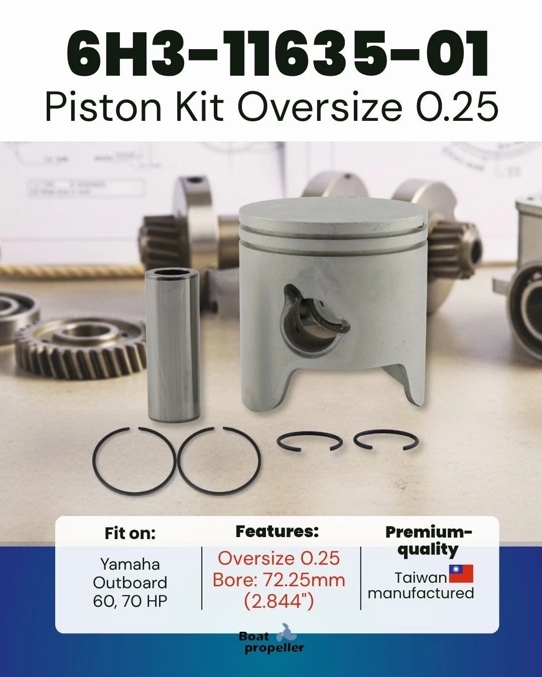 3X Piston Kit 0.25 + Ring for Yamaha 60HP 70HP 2-Stroke Outboard