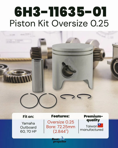 3X Piston Kit 0.25 + Ring for Yamaha 60HP 70HP 2-Stroke Outboard