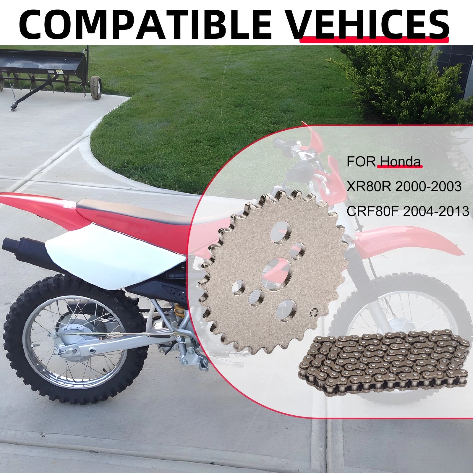 Cam Chain & Camshaft Sprocket for Honda XR80R CRF80F (14321-GN1-A40, 14401-943-013)
