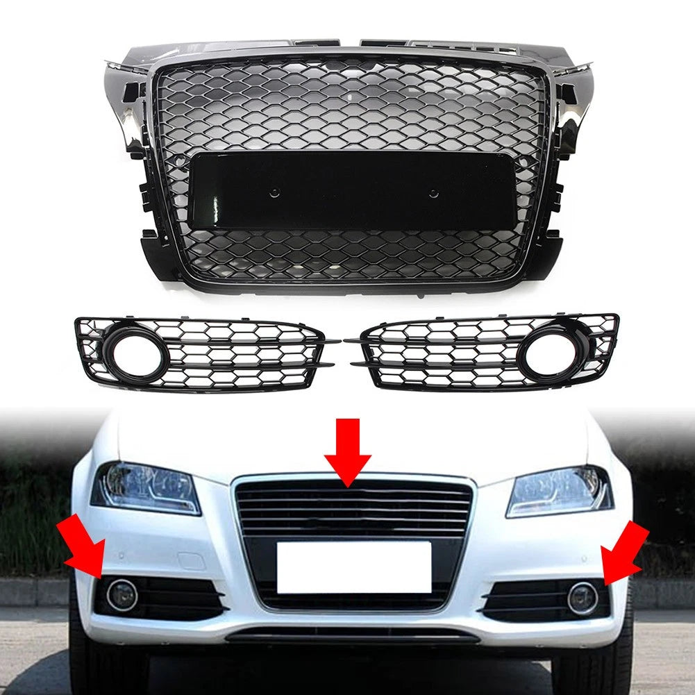 Front Honeycomb Grille Fog Light Cover for Audi A3 8P (2009–2012) 12 11 10