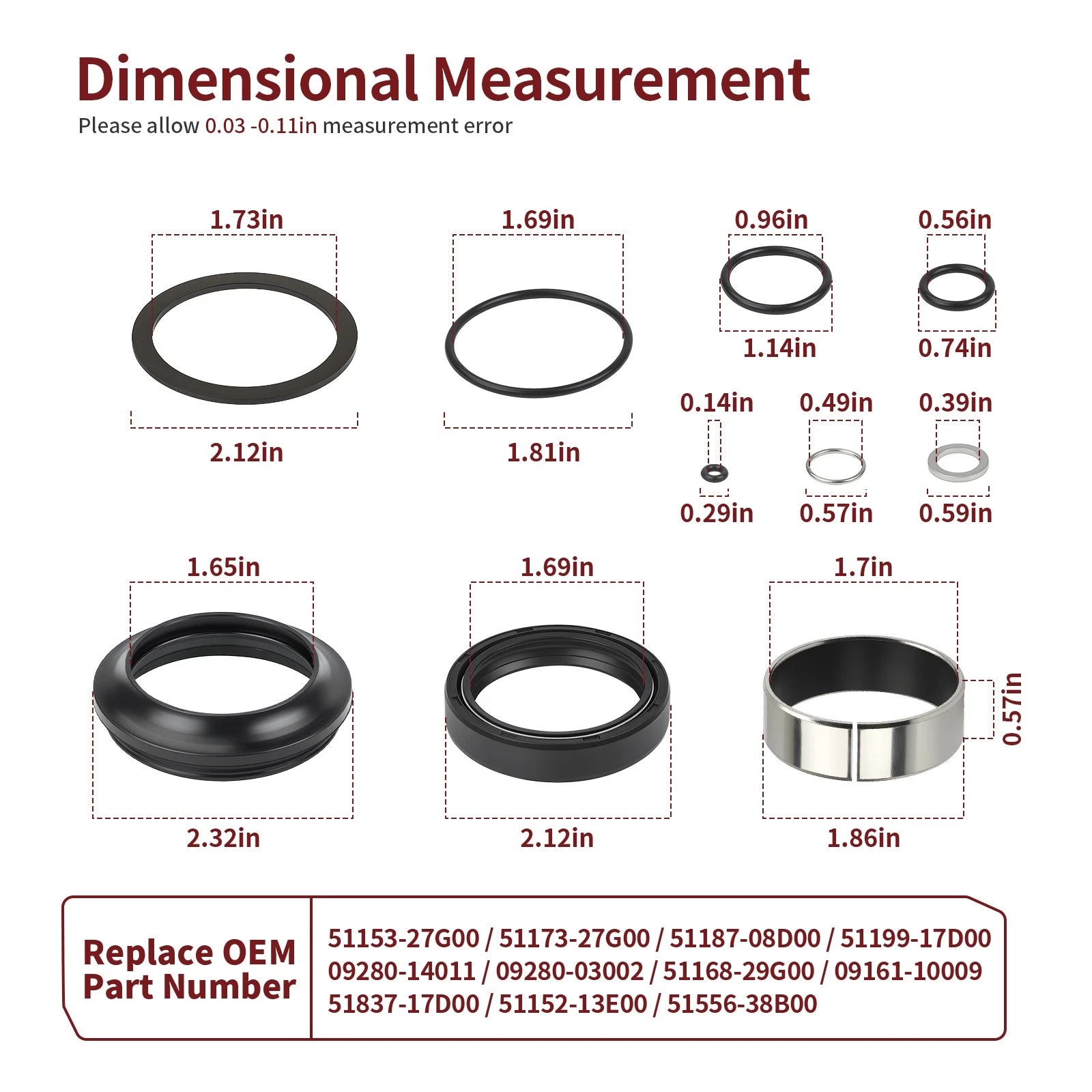 Fork Bushing Dust & Oil Seals Kit for Suzuki GSXR600 GSXR750 (2004–2005)