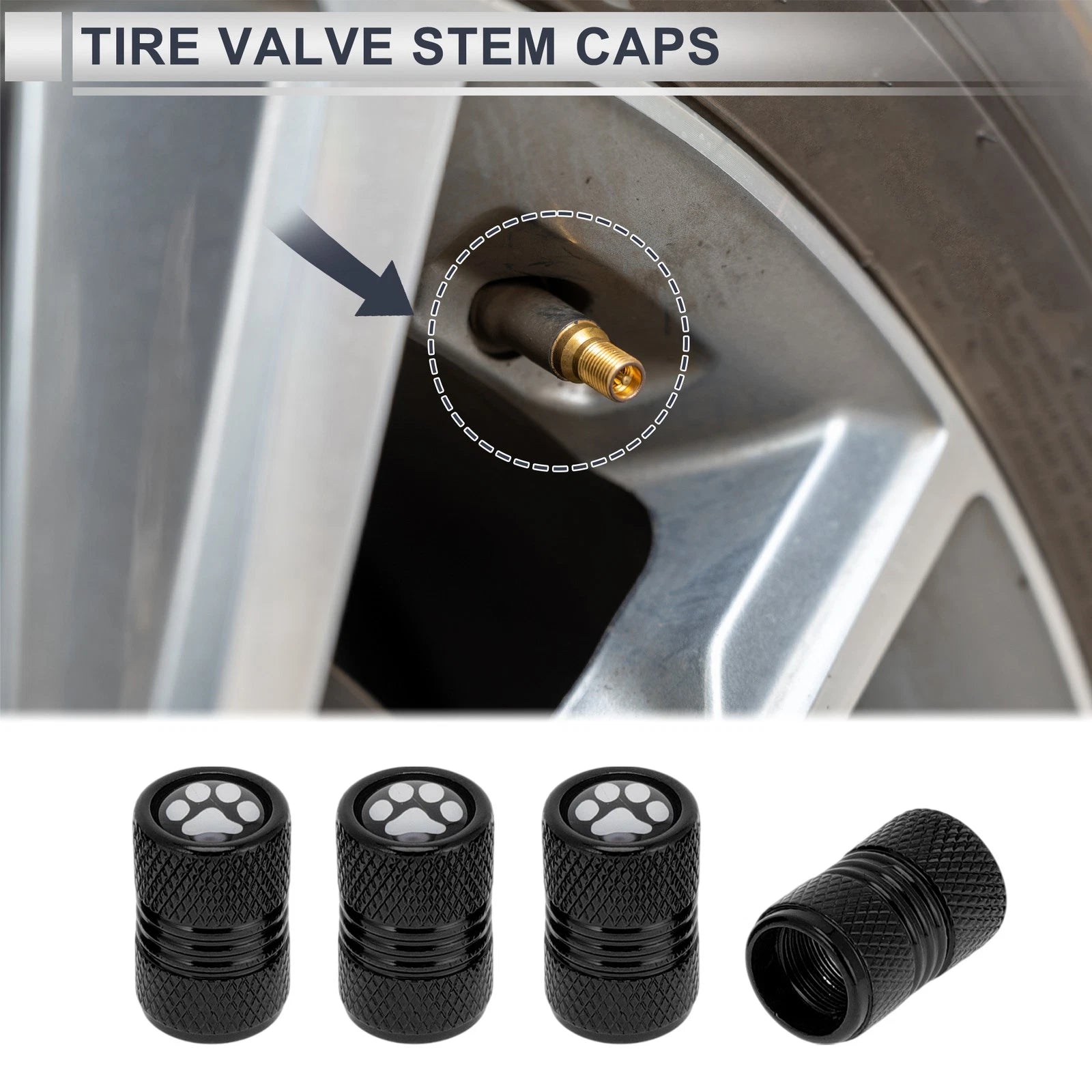 Tire Valve Stem Caps Replacement Black for Motorbike Bicycle 4 Pcs (Set)