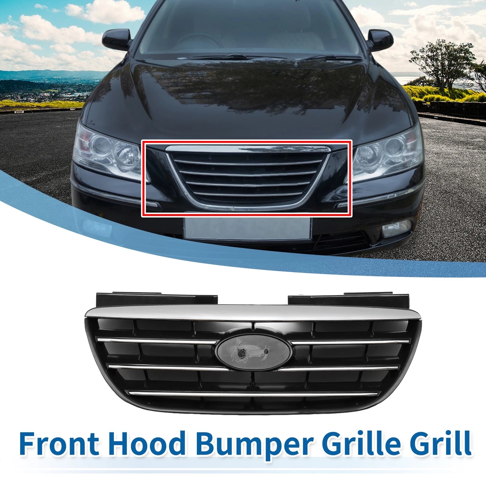 Front Upper Bumper Grille for Hyundai Elantra (Black Chrome, 2017–2020)