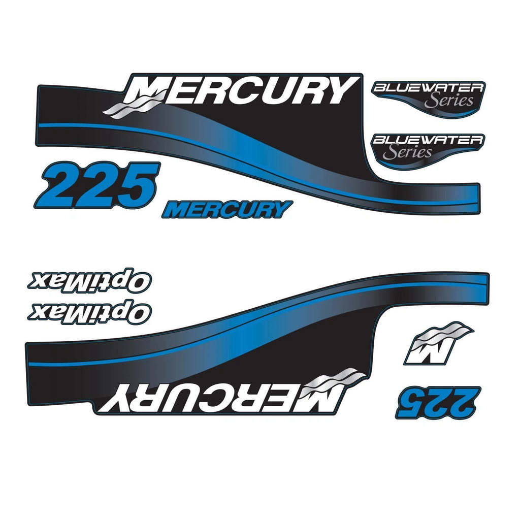 Decal Set for Mercury 225 HP Outboard Motor (Blue Water)