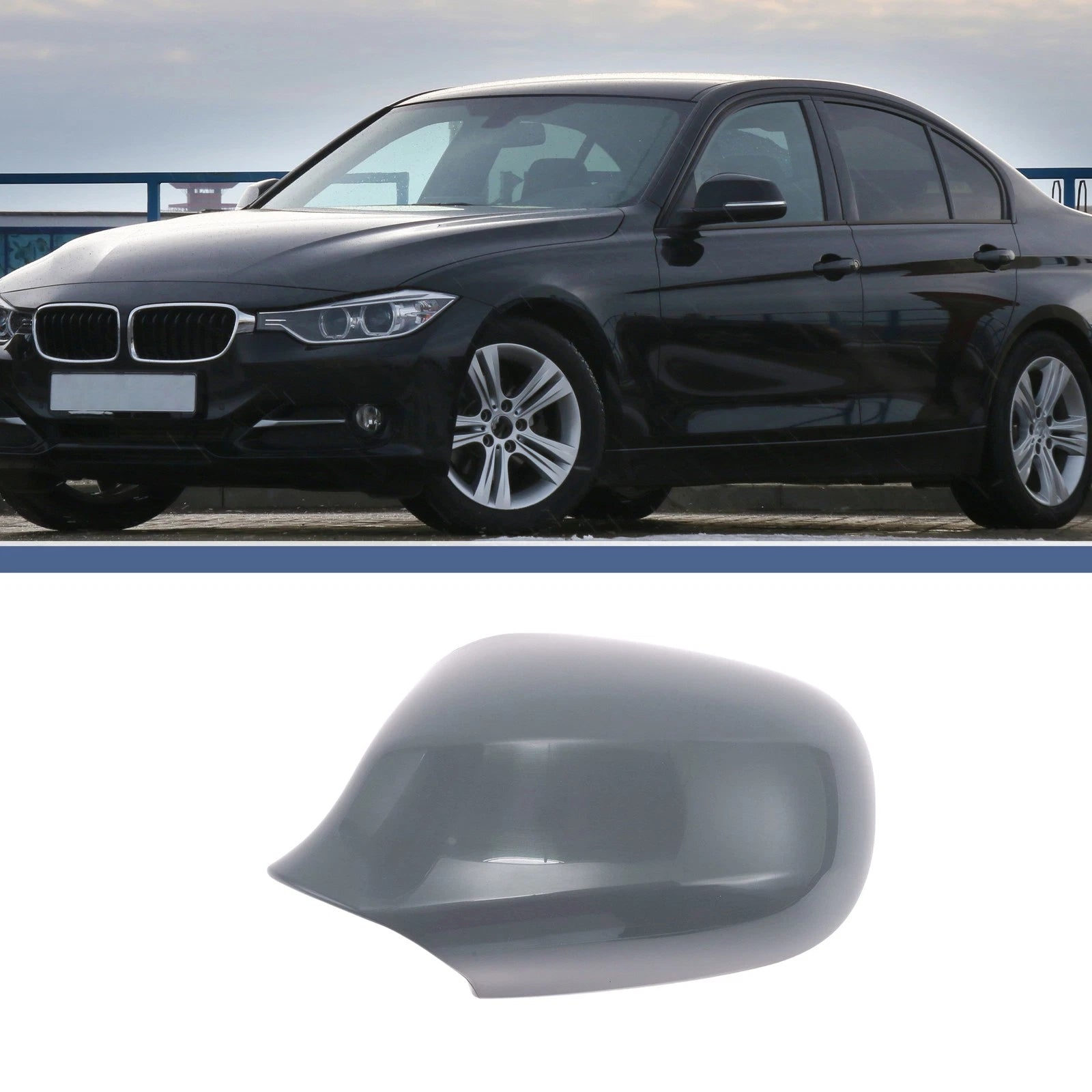 Passenger Side Mirror Cover Cap Replacement Grey for BMW 3 Series E90 E91