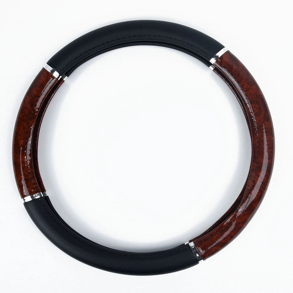 38cm Mahogany Wood Pattern Steering Wheel Cover for Vehicle Car
