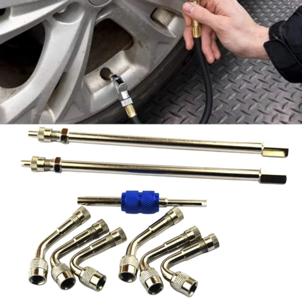 9PCS Metal Tire Extension Kit for Various Vehicles (Straight Angled Valve Adapters)