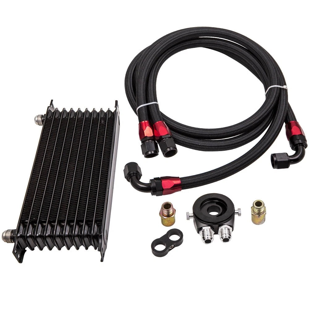 10 Row AN 10 Universal Engine Oil Cooler & Filter Adapter Kit - Black
