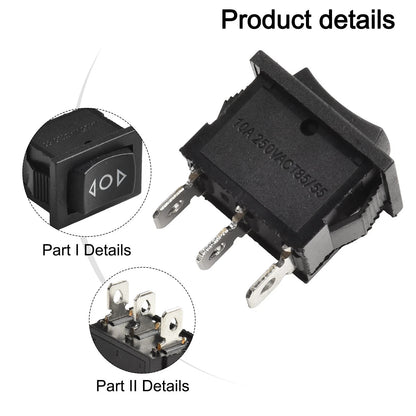 Rocker Switch for Universal Applications (21x15mm, 3 Pin, Black)