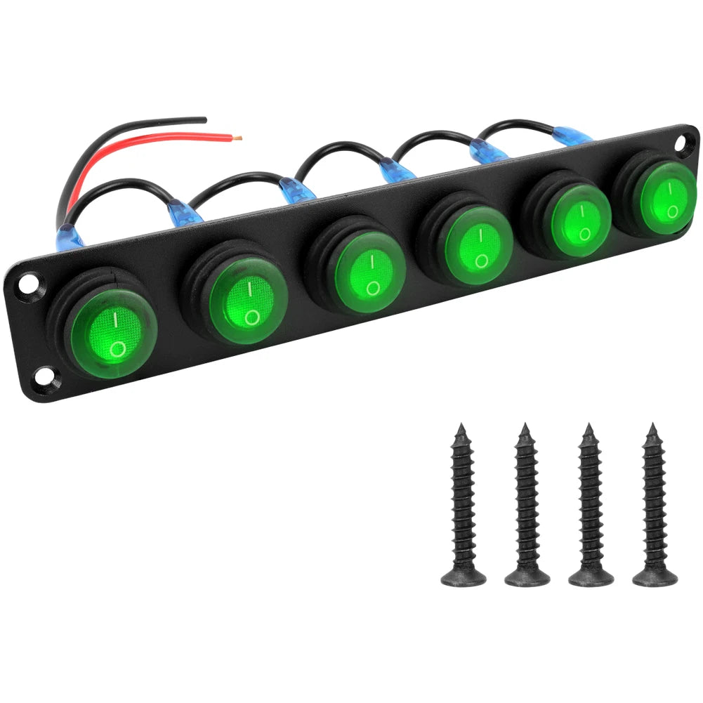 6-Position Waterproof Round Rocker Switch Panel for Outdoor and Marine