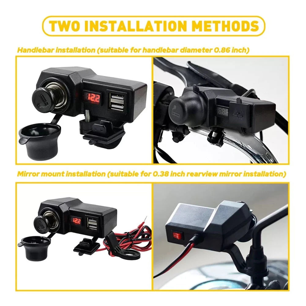 Dual USB Phone Charger Socket for Motorcycle (Waterproof)