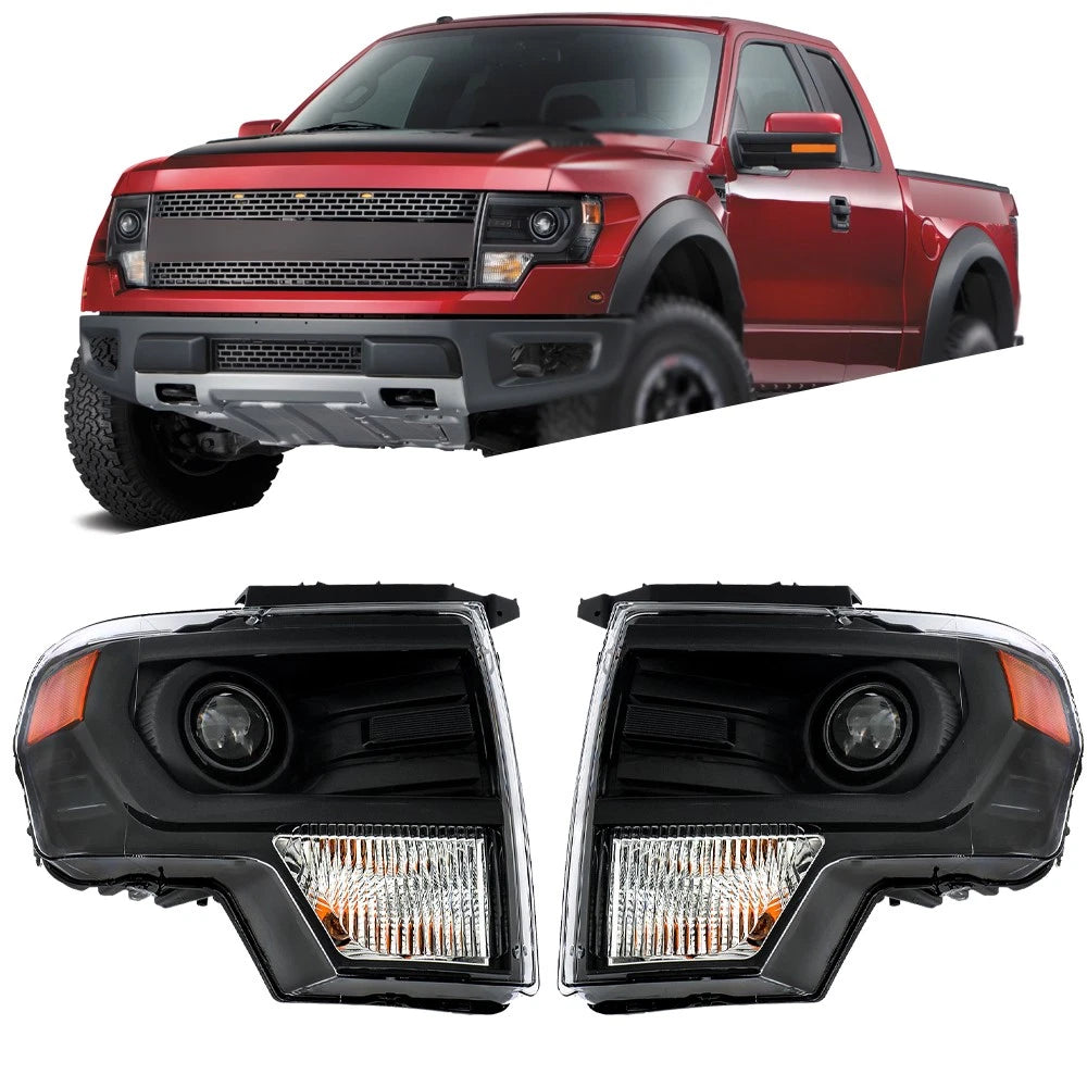 Headlight Assembly Set of 2 for Ford F150 (2013–2014) Left+Right HID/Xenon Black