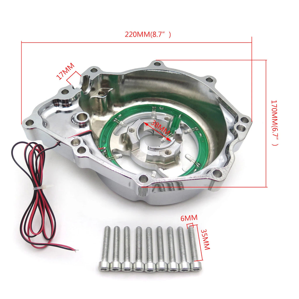 Chrome Left Engine Stator Cover w/ Red LED for Yamaha YZF-R6 (2006–2014)