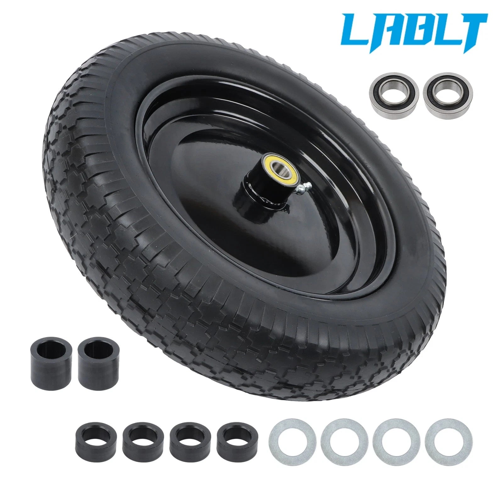 1 Pc Solid Tire and Wheel for Wheelbarrow (14.5"×4.00-8, 1" Axle)