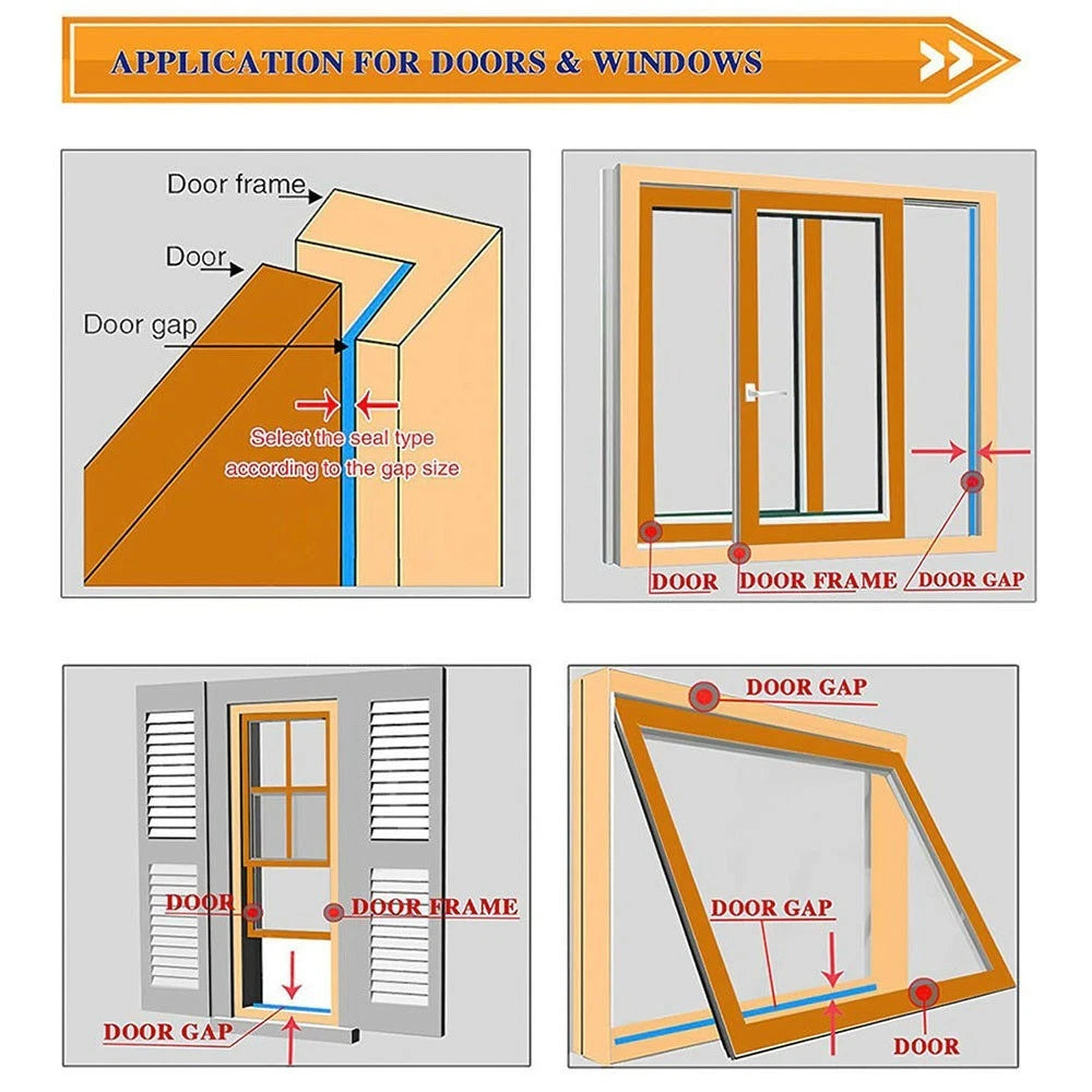 2X Self-adhesive Seal Strip Frames Foam Draught Excluder Weather Door