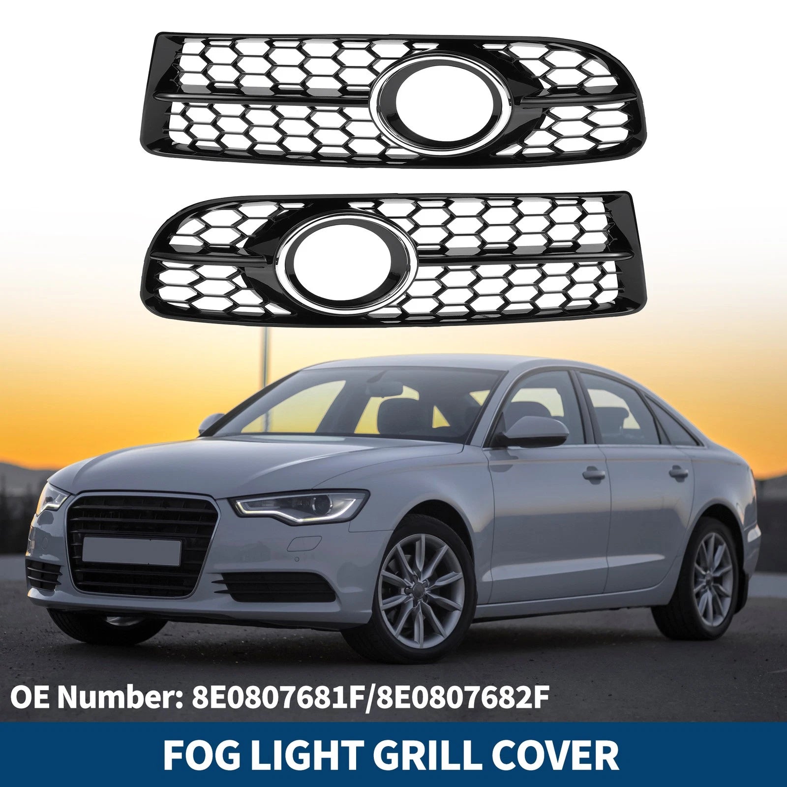 Front Fog Light Grill Pair Replacement for Audi A4 B7 S4 (2005–2008)