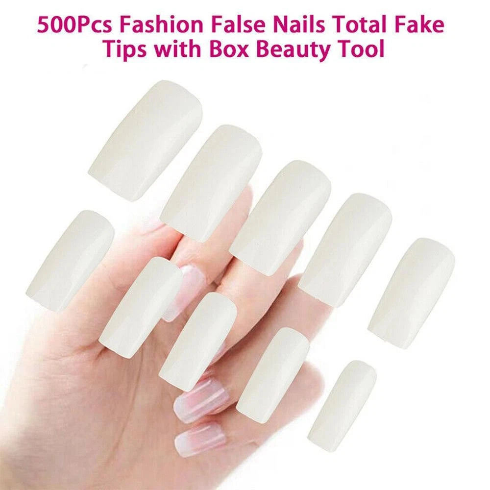 500pcs Full Cover Natural False Nails Fake Tips Assortment