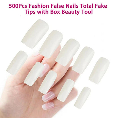 500pcs Full Cover Natural False Nails Fake Tips Assortment