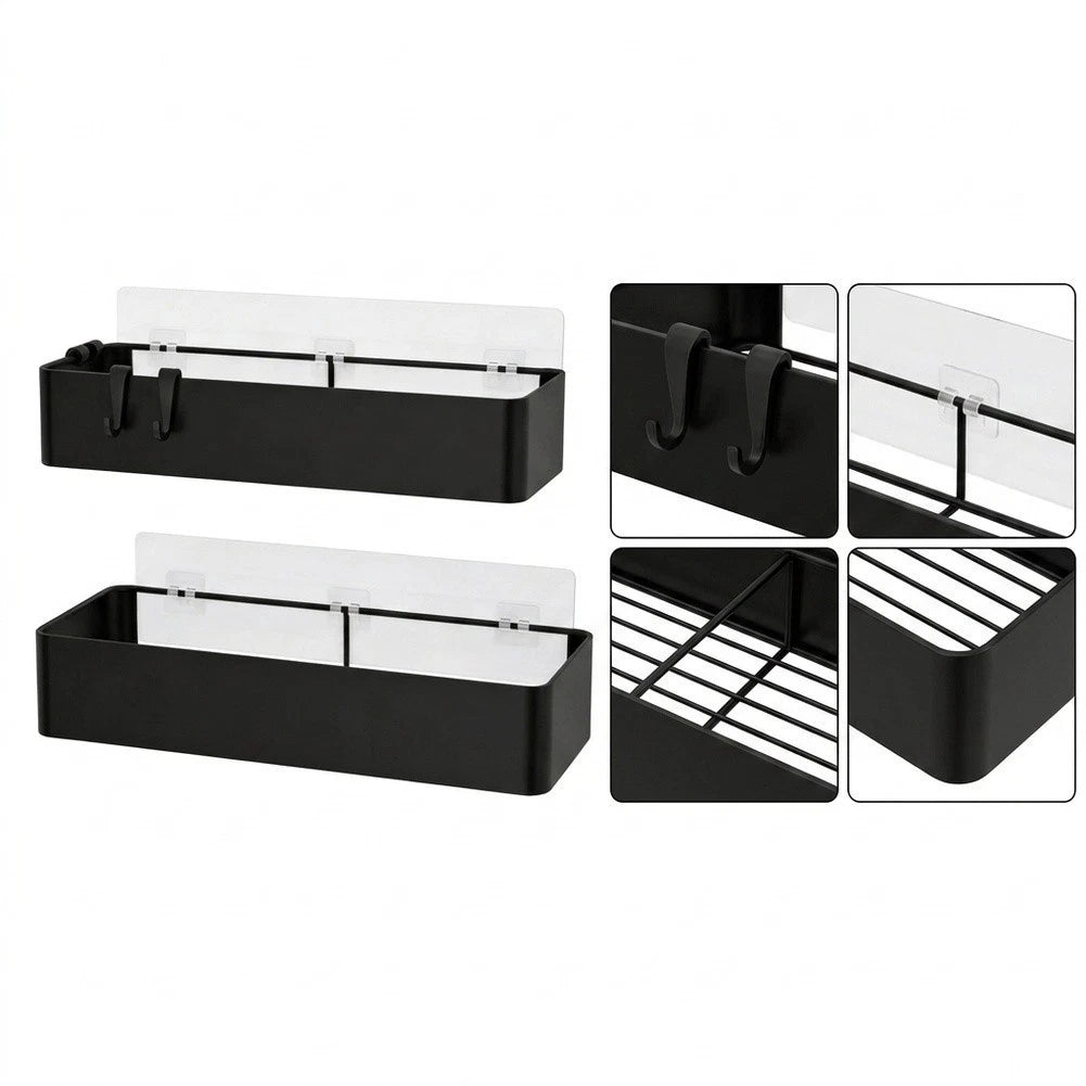 Shower Shelf Set of 2 Black Rustproof Iron No Drilling Required