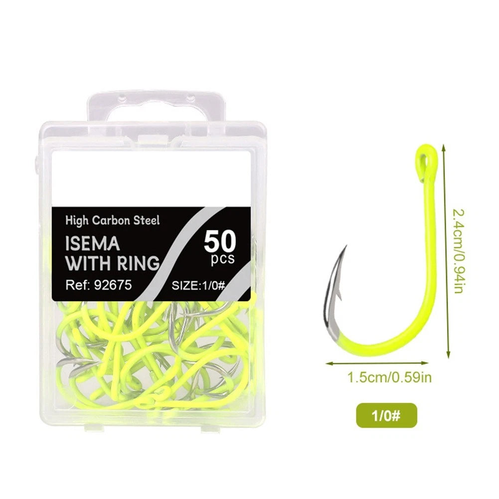 50pcs Barbed Circle Fishing Hooks for Carp (Fluorescent)