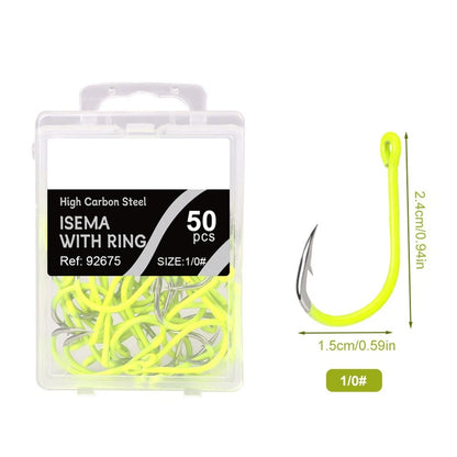 50pcs Barbed Circle Fishing Hooks for Carp (Fluorescent)