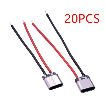 20-Pack USB Type-C 2Pin Welding Wire Female Connector Cable