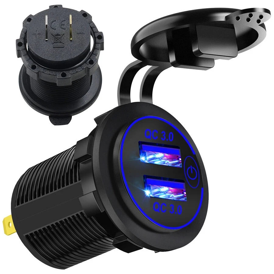 1 x Car Cigarette Lighter Socket Dual QC 3.0 Fast Charge USB With Blue Light