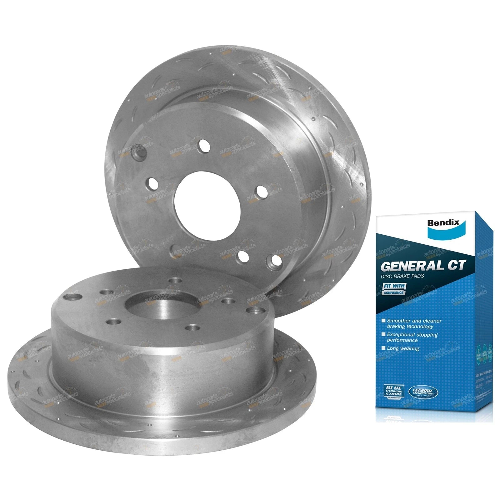 2 Rear Slotted Dimpled Disc Rotors + Bendix Brake Pads for Commodore VT-VZ