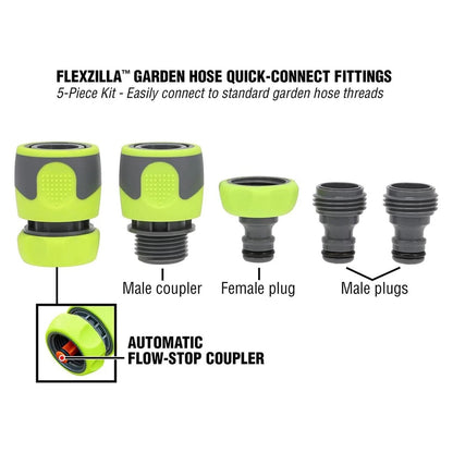 5 Piece Quick Connect Fittings Coupler Plug Kit for Flexzilla Garden Hose HFZGAK14